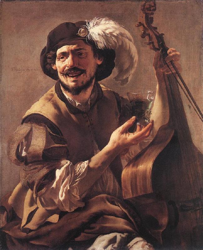 TERBRUGGHEN, Hendrick A Laughing Bravo with a Bass Viol and a Glass  at Germany oil painting art